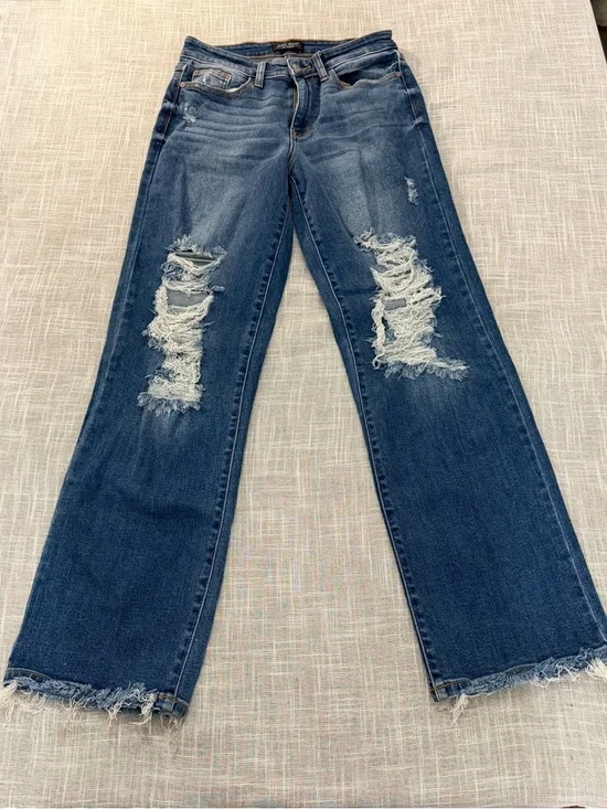 Judy Blue Dad Jeans Distressed Raw Hem High Rise 5/27 - Picture 2 of 11